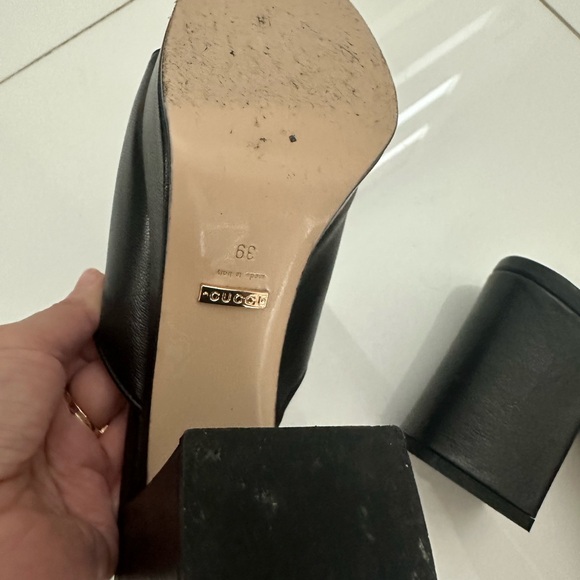 Gucci Black Leather Mules with Gold Detail - Picture 4 of 8